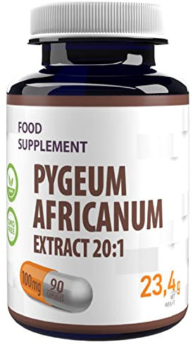 Pygeum Africanum 20000mg Equivalent (100mg d'extrait 20:1) 90 Capsules végétaliennes, Haute résistance, standardisé à 13% de phytostérols, High Strength, Sans Gluten, Sans OGM