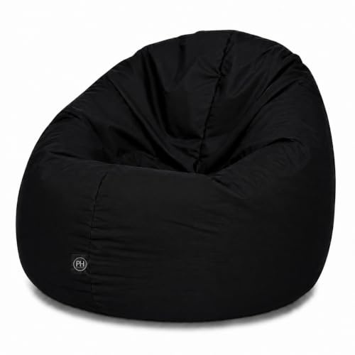Patchhome Patchhome sittsäck 2-i-1 sittkudde golvkudde för vuxna och barn – spel med fyllning av kudde, fåtölj, sittsäck (Ø 100 cm, svart)