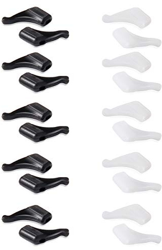 OPUGIT Gläser Ohrhaken, 10 Paar Komfort Silikon Anti-Rutsch-Halter für Gläser, für Sport Brillen Tempel Tipp,schwarz/weiß