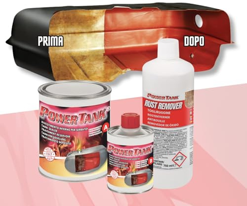 POWER TANK - Trattamento Serbatoio Auto (50/55 Litri) Kit Grande Big 1,3 kg per Interno Serbatoi gasolio Benzina Elimina la Ruggine Ripara Protegge Arrugginito da Moto di Auto d'Epoca con Antiruggine