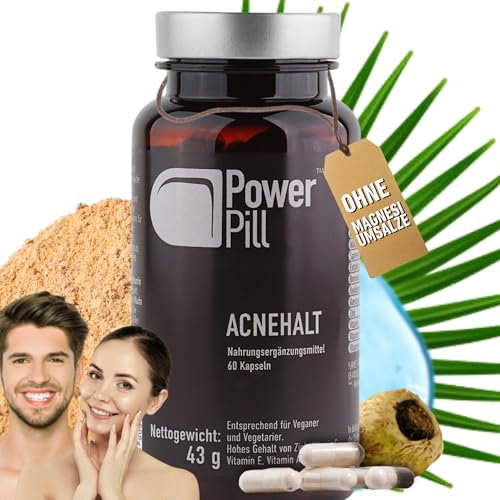 Power Pill - Veganes Nahrungsergänzungsmittel gegen Akne - 60 Kapseln zur Regeneration der Haut - feuchtigkeitsspendende Zusammensetzung zur Verringerung von Entzündungen
