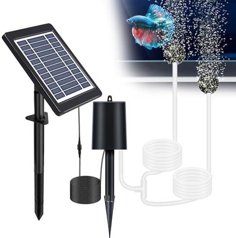 Decdeal Kit de pompe à air solaire – 3 modes, panneau solaire 6 V 4 W, pompe à air, tuyaux d'air et pierres d'aération, sans bruit, aérateur solaire pour bassin de jardin, aquarium, poissons
