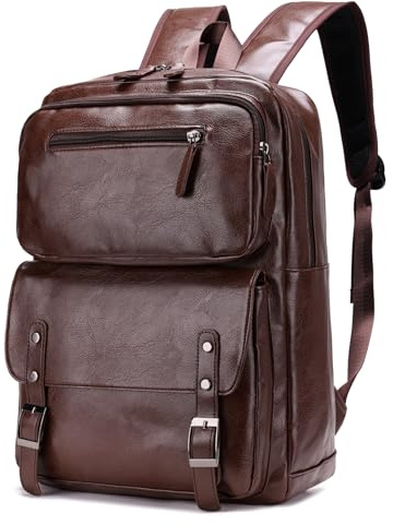 ORILOOSEN PU Casual Backpack,Men Women casual Leather laptop backpack,Daily commuter leather backpack,work bag (Brown)
