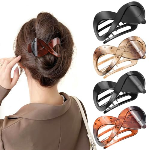 PROPOG 4 Stück Haarspangen Damen Groß Haarklammer Flach, Rutschfestes Hair Clips für Dickes Langes Haar Französisch Haarklemmen Elegant Haarschmuck Mädchen