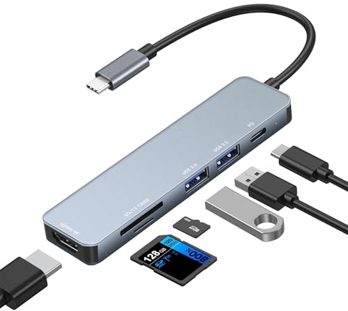 Avigers Hub USB C, 6 en 1, HDMI 4K Adaptador Tipo C con 100W PD Carga, Lector de Tarjetas SD/TF, USB 3.0, USB 2.0, Docking Station USB C para MacBook Pro/Air, iPhone 17/16/15, iPad, Samsung, etc