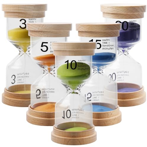 Juego de relojes de arena para niños de madera, 5 unidades, temporizador de arena, juego de 3/5/10/15/30 minutos, coloridos relojes de arena para niños, anticaídas, relojes de arena para cepillarse