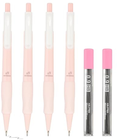 M&G 4Pcs Mechanical Pencil Set, 0.9mm Mechanical Lead Pencils with 40PCS HB Lead Refills for Drafting Sketching Art Class Writing Office Classroom, Pink
