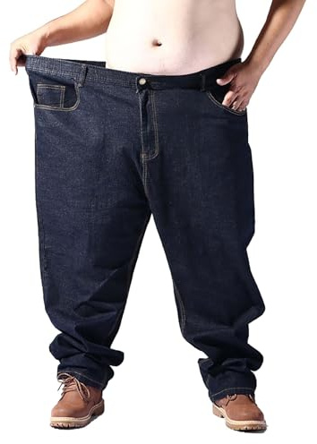 Pantalones de mezclilla para hombre de 90.7 a 181.4 kg, talla súper extragrande, holgados, grandes, transpirables, ligeros, cintura elástica, pantalones de mezclilla para exteriores, azul oscuro, 8XL