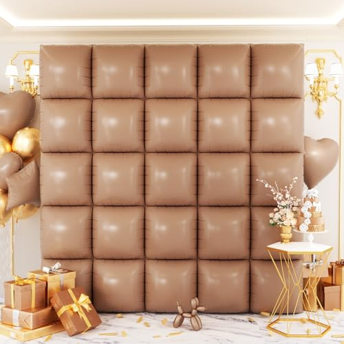 Brown Square Foil Balloons Wall Backdrop 25Pcs Double Sided Brown Balloon Tunnel Arch Kit for Birthday Baby Bridal Shower Gender Reveal Easter Wedding Anniversary Party Decorations