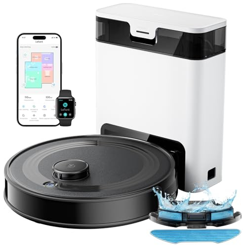 LEFANT M2Pro Robot Aspirapolvere Lavapavimenti con Mappatura Laser dToF, 6000Pa, Stazione di Raccolta Polvere Automatica 2.7L, Navigazione PSD, Pulizia Personalizzata, App/Alexa/Google, Nero