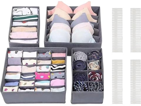 Besy Fresy Organizador de cajones – Set de 4 cajas organizadoras plegables para ropa interior y armarios + 4 separadores extra, ideal para ropa infantil, interior y organización del hogar