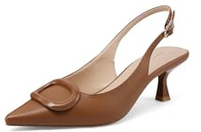 QUEEN HELENA Slingback Donna Décolleté con Tacco Basso K4555 (Marrone Pu, Sistema Taglie Calzature EU, Adulto, Donna, Numero, Media, 39)