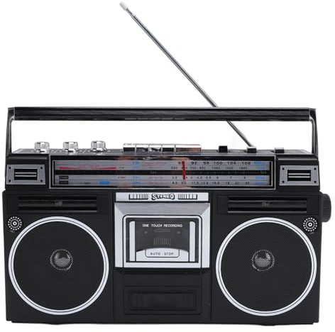 MENDUNER Bärbar Kassettspelare Bandspelare med Bluetooth, FM MW SW Radio USB MP3-omvandlare, Retro Kassettbandspelare med Basförstärkning, för Utomhusbruk (Svart)
