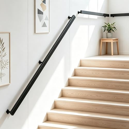 YUODIJIO Pasamanos Escalera con Accesorios, 60-600CM, Pasamanos para Las Escaleras de Hierro Forjado, Negro, Barandilla Escalera para Interiores y Exteriores pared Loft Ancianos (60CM)
