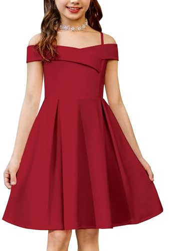 Arshiner Fille Robe Épaules Dénudées Bretelles Spaghetti Robes Enfant sans Manches d'été Robe Élégante Fête Robes pour Fille 5-14 Ans