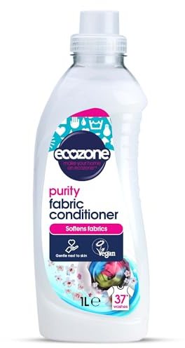 EcoZone Concentrated Purity Fabric Conditioner, Tallow Free, Gentle Fresh Fragrance, Sensitive Clothing Softener for Washing Machines, Natural Vegan Eco Friendly Plant-Based Liquid (1 Litre/37 Washes)