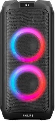 Philips Bluetooth Party Speaker, 120W Powerful Sound with Dynamic Bass Boost, 10 RGB Light Modes, Karaoke Mic & Guitar Inputs, FM Radio, USB/TF/AUX Playback, Portable Handle, Remote Control (Cordless)