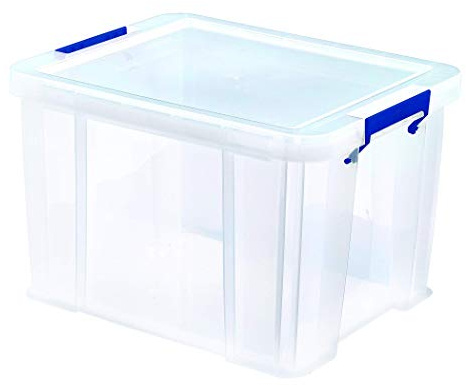 Bankers Box 36L Plastic Storage Boxes with Lids. ProStore Super Strong Stackable Plastic Storage Boxes (30 x 37 x 31cm), Made in the UK, Clear