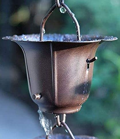 KAM Home Flower Chaîne de pluie 2,6 m (bronze) avec adaptateur de gouttière en laiton pour installation de chaîne de pluie, standard