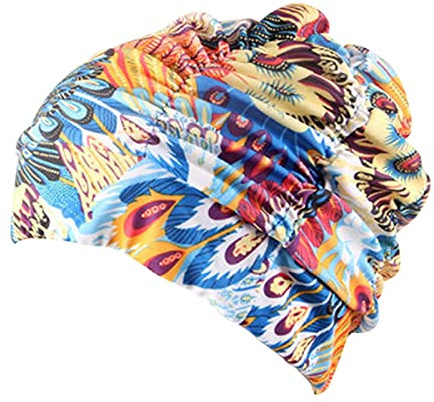 DASNTERED Bonnet de bain tendance pour femme - Plissé - Imprimé floral - Pour les sports nautiques (4)