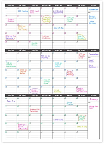 Large Dry Erase Calendar for Wall,3 Month Vertical Wall Calendar, Blank Reusable Monthly Quarterly Calendar Planner Undated, 27.8x41 Whiteboard Calendar, Office, Classroom