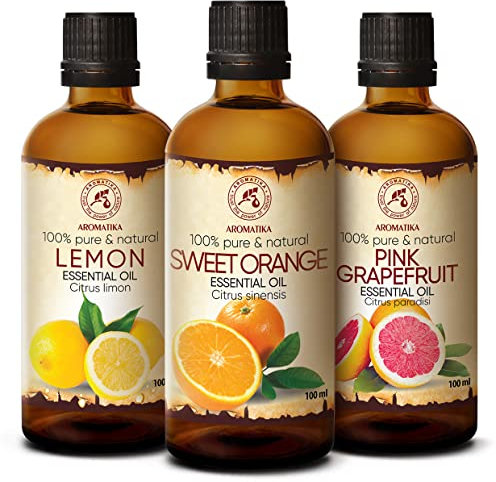 Ätherische Öle Set 3x100ml - Zitrone - Orange - Grapefruit - Aromatherapie Geschenkset - Reine Zitrusöle für Diffusers und Duftlampen - Orangenöl für Seifenherstellung - für Kerzen