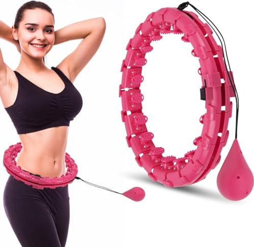 Niceey Hulahoop-Reifen mit Gewicht Kugel- Fitnessreifen mit 4 Abnehmbaren Gliedern, 50 cm, Verstellbarer Smart Hulahoop-Reifen bis zu 50 cm, Sportreifen Zum Abnehmen, Zum Abnehmen, Rosa