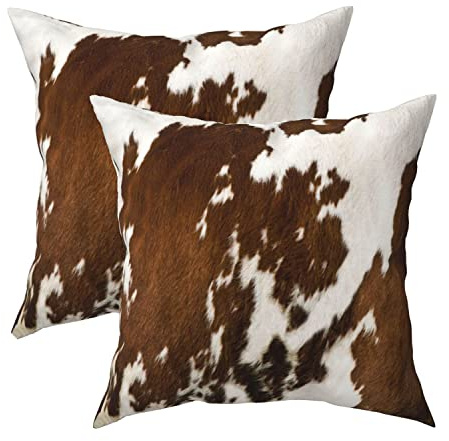 SHAPTOY Set di 2 federe per cuscini con stampa mucca occidentale, in finta pelliccia di vacchetta, colore marrone, decorative, 45 x 45 cm, con stampa animalier, per esterni, divano, letto, decorazione