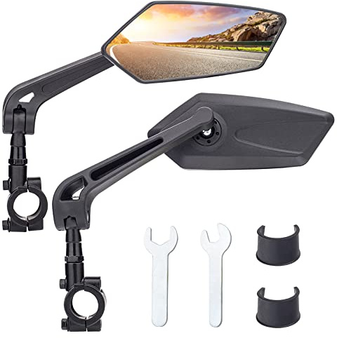 Specchietto bici, Specchietto retrovisore per biciclettaregolabile a 360° per bicicletta elettrica ed e-scooter manubrio, destra+sinistra specchietti (Per manubrio da 22.2-25.4 mm)