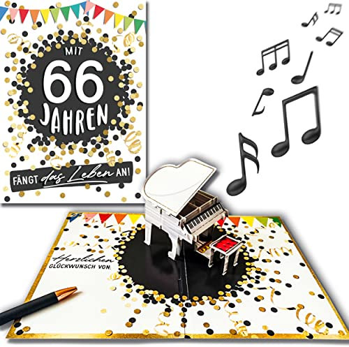 bentino PopUp Geburtstagskarte mit MUSIK-Effekt, spielt den Song mit 66 Jahren (Coverversion), Din A5 Set mit Umschlag, stimmungsvolle Glückwunschkarte, Original Grußkarte