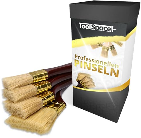 ToolSpace Lot De 4 Pinceaux Plats 25 36 50 76 mm Poils Naturels Manche en Bois Vernis Lasure Teinture Peintures Acrylique Laque Émaux Meubles Murs Bois Fenêtres Portes Rénovation Retouches Finitions