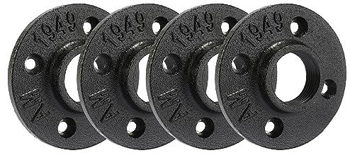 3/4 Heavy Duty Black Floor Flange, Home TZH 4 Pack Malleable iron Pipe Flange for Industrial vintage style, Flanges with Threaded Hole for DIY Project/Furniture/Shelving Decoration(3/4, 4)