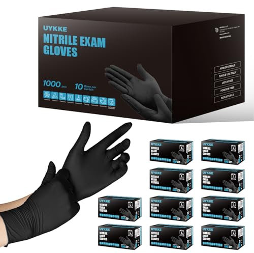 UYKKE Nitrile Gloves Disposable Latex Rubber Cooking Black Gloves Nitrile Gloves Large Black Latex Glove Disposable Latex Cooking Rubber HEAVY DUTY 6 Mil Glove