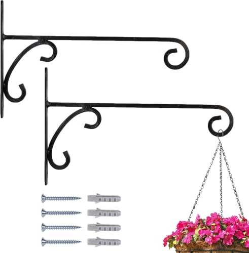Marrakesch Set med 2 väggkrokar handsmidda svart 25 cm lång | vintagekrok för skruvning för blomampel och hängväxt | redskapshållare Tarmo för utomhusbruk som balkong, terrass eller