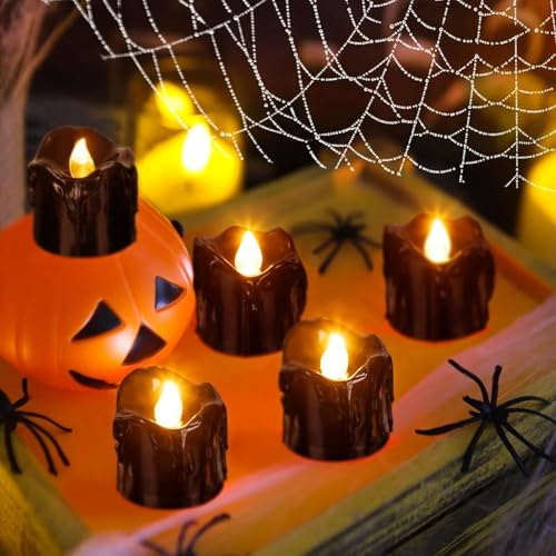 kiimiipa 12pcs Halloween Candle Lights Battery Operated,Halloween Decorations,Flameless Black LED Lights Decorations Led Light Candles for Home Decor