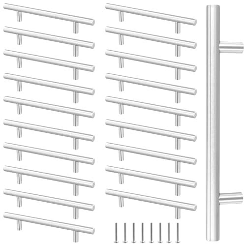 Funsuei 20 stycken möbelhandtag 128 mm hålavstånd, skåphandtag rostfritt stål silver med skruvar, kökshandtag för skåp, dörr