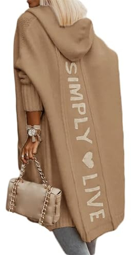 Agiyenna Femme Automne Hiver Long Cardigan Tricoté Pull avec Capuche Élégant Chaud Cardigan Tricoté Manteau Uni Épais Veste À Capuche Manteau Transition Veste Décontractées Streetwear