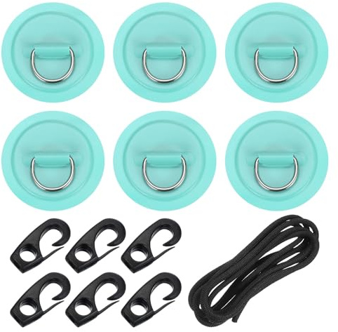 PATIKIL 6 Piezas Anillo D De Parche Anillo D De Acero Inoxidable Cian | Parche De PVC, Sin Pegamento, Incluye Cuerdas Elásticas De 8.2 Pies Y Ganchos, Tabla De Paddle Canoa Tabla De Surf