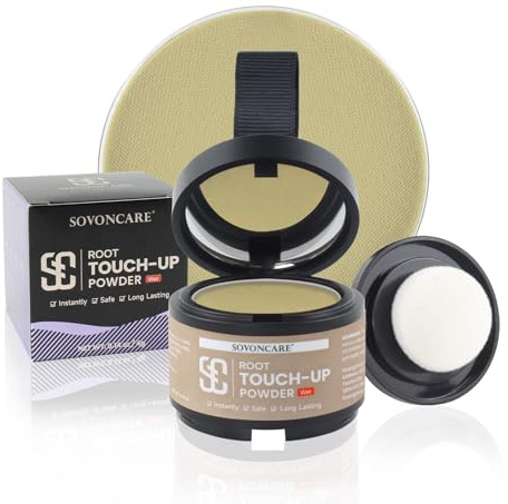 Root Touch Up Powder for Women - SOVONCARE Wet Hairline Powder to Cover Gray Hair, Thinning Hair & Bald Spots, Waterproof Hair Color Cover Up（Medium Blonde 0.14 Oz）