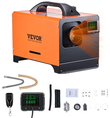 VEVOR Diesel Heater, 12V All-in-one Diesel Air Heater with Remote Control and LCD Display, 5L Fuel Tank Fast Heating Portable Diesel Parking Heater for RV, Truck, 8KW, Basic, Orange