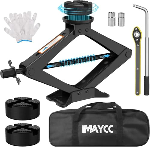 IMAYCC Gato hidráulico 2,5T/2500 kg, Gato de Tijera Universal para Coche con Revestimiento de Goma, Gato hidráulico portátil con Llave de Tuerca, Kit de Emergencia para SUV MPV, Ideal para