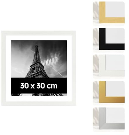 Estancia 30x30 Weißer Bilderrahmen aus Kunststoff - 30 x 30 Rahmen mit Bruchsicherem Acrylglas - Moderner Fotorahmen für Wände und Tische