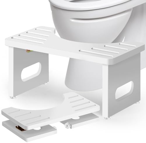 RayLove Klappbarer WC Hocker für Erwachsene, Toilettenhocker Holz, Weiß