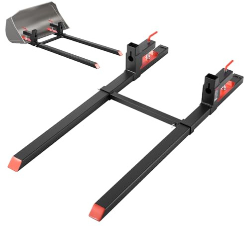 VEVOR Forche per Pallet con Morsetto da 907 kg Lunghezza Totale 149 cm, Forche per Trattori per Impieghi Gravosi con Barra Stabilizzatrice Regolabile per Accessori per Trattori, Benna di Carico