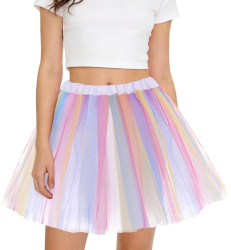 CUVZORA Gonna arcobaleno in tulle, da donna, a 3 strati, mini gonna da balletto, stile retrò, per carnevale, da ballo, da principessa, per donne e ragazze, per carnevale e feste di compleanno, bianco