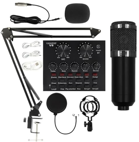 Inspelningsmikrofonset | Professionellt Live Streaming Kit | Användarvänliga ljudtillbehör | Kompletta ljudinspelningsmaterial för, musikproduktionsankare, sångare, podcasters
