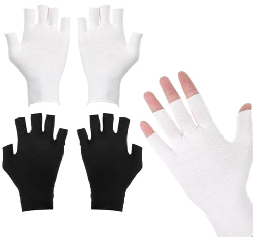 WUYJI Guantes hidratantes, Dos pares de guantes de algodón sin dedos adecuados para manos secas, dormir, uso de pantalla táctil y cuidado de la piel (blanco, negro)