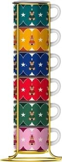 Bialetti Joyful Memories Set 6 Tazzine Impilabili da Caffè Espresso, Porcellana, 60 cl