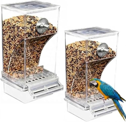 Mangeoire automatique multifonction pour oiseaux, accessoires de cage transparente, mangeoire automatique pour canaris, pinçons, oiseaux domestiques, perruches (2 pièces)