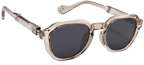 Vestamore Lentes de sol polarizados para los más pequeños, marco de polígono plegable con TR90 flexible, protección solar, gafas retro vintage ligeras para niños y niñas, color marrón